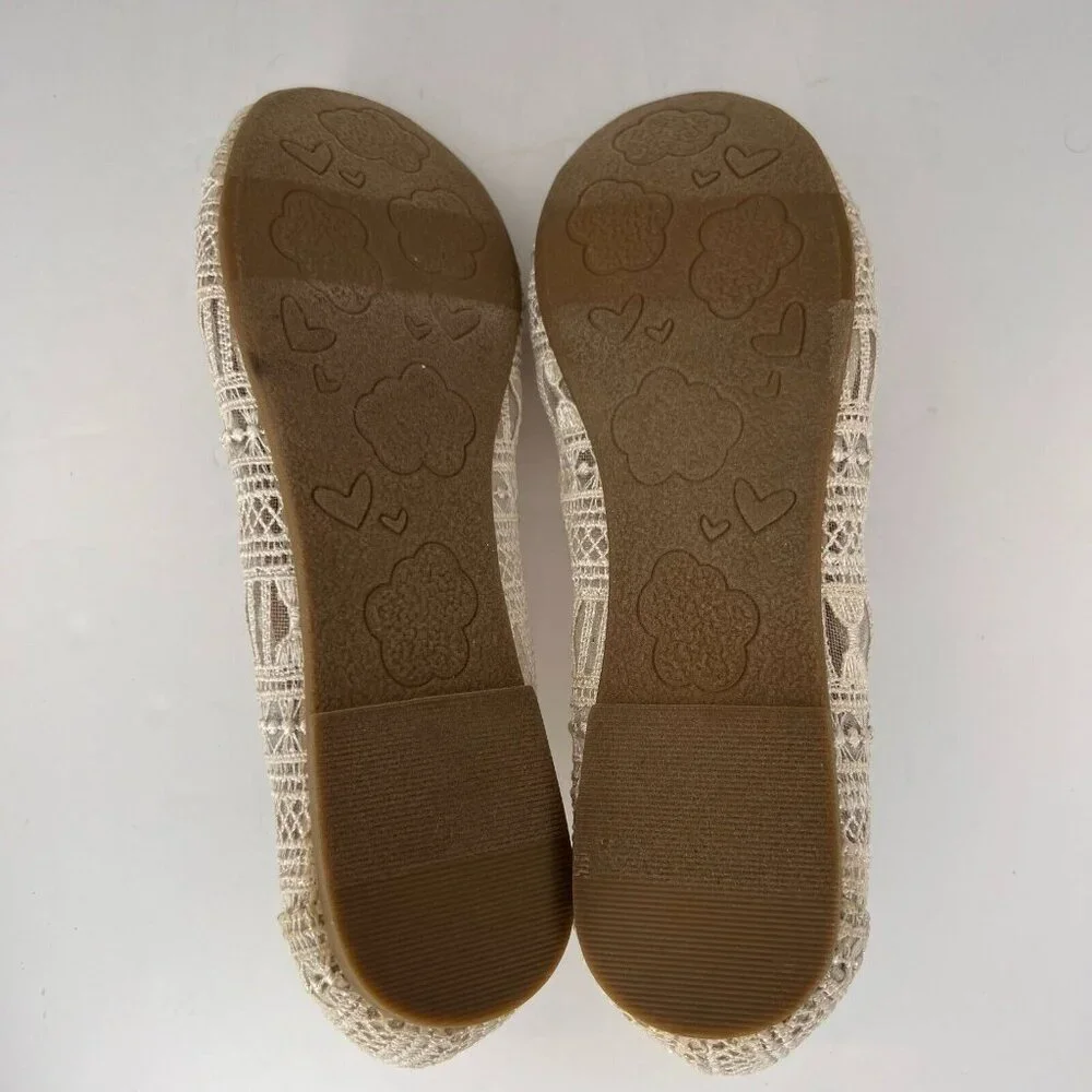 Rhodes Womens Cream Flats Slip On Lace Solid Round Toe Size 9.5M Comfort Shoes - Picture 8 of 9